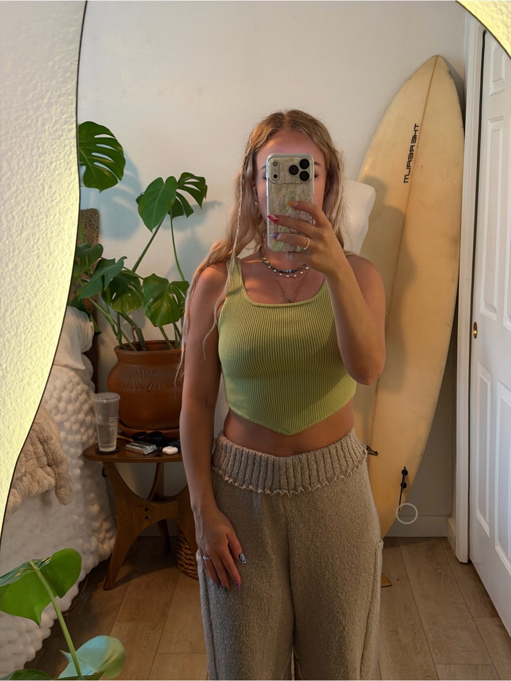 House of Harlow 1960 Olive Ribbed Asymmetric Crop Tank